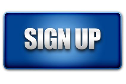 Sign Up 3D Blue Button on White Background