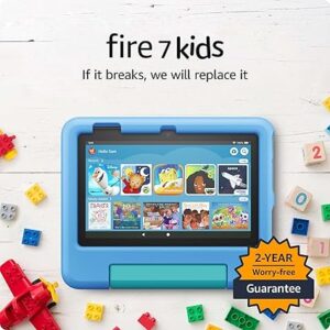 Amazon Fire 7 Kids tablet (newest model) ages 3-7. Top-selling 7" kids tablet on Amazon | 6-months of ad-free content with parental controls included, 10-hr battery, 16 GB, Blue